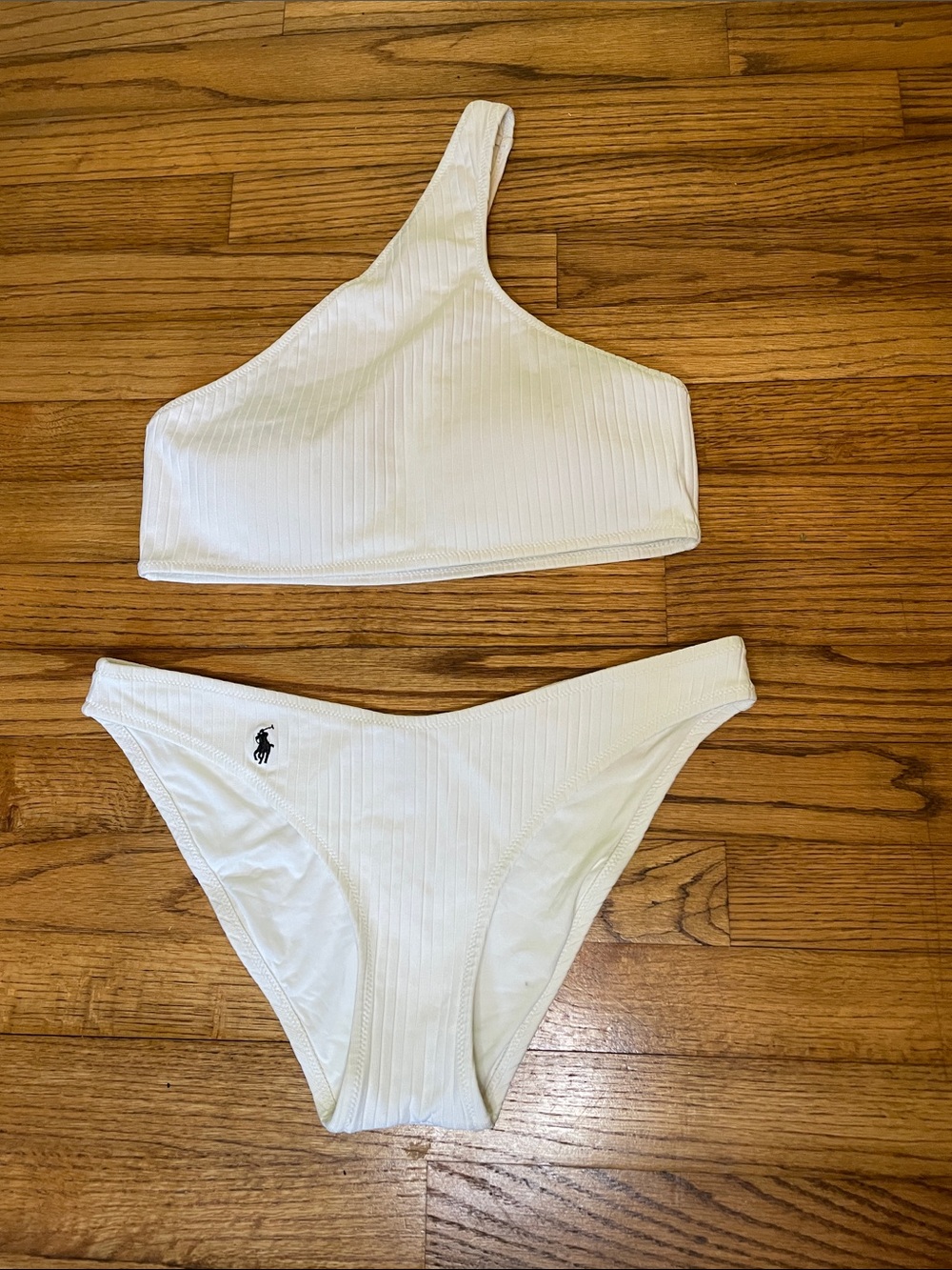 Polo Ralph Lauren White Ribbed One-Shoulder Bikini Set
